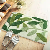 Gaeaspace  -  Green Leaves Flocking Bath Mat Non-slip Absorbent Microfiber Bathroom Rug Home Entrance Door Mat Super Soft Bath Carpet Tapijt