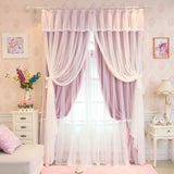 Gaeaspace  -  Princess Beauty 3 Layers Blackout Curtains for Girl's Bedroom Pink Lace Sheer tulle Curtains for Living Room Window Drapes