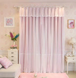 Gaeaspace  -  Princess Beauty 3 Layers Blackout Curtains for Girl's Bedroom Pink Lace Sheer tulle Curtains for Living Room Window Drapes