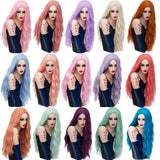 Gaeaspace  -  Long Pink Wavy Wigs Cosplay Wigs Synthetic Women' s Blonde Heat Resistant Hair