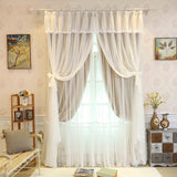 Gaeaspace  -  Princess Beauty 3 Layers Blackout Curtains for Girl's Bedroom Pink Lace Sheer tulle Curtains for Living Room Window Drapes