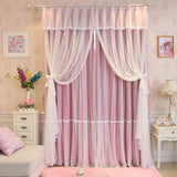 Gaeaspace  -  Princess Beauty 3 Layers Blackout Curtains for Girl's Bedroom Pink Lace Sheer tulle Curtains for Living Room Window Drapes