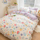 Gaeaspace  -  Kawaii Ruffle Bedding Set Cute Princess Lace Queen Size Quilt Cover 100% Cotton Set Luxury Fitted Bed Sheet With Pillow Case