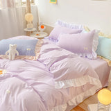 Gaeaspace   -  Kawaii Pink Bedding Set Bedspreads Polyester Twin Full Queen Size Cute Fitted Double Bed Sheet Pillowcase Bedroom Duvet Cover