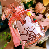 Gaeaspace   -  Kawaii Jumbo Bear Water Bottle For Children Girl School Cute Plastic Travel Milk Tea Juice Portable Gourd With Straw 3D Sticker