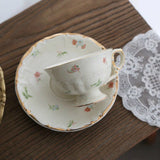 Gaeasapce  -  Coffee Cup Korean Retro Creamy Yellow Pastoral Floral Tracery Gold Ceramic English Afternoon Dessert Flower Tea Cup and Saucer