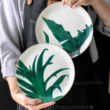 Gaeaspace  -  Green Leaf Design Dinner Plate European Style Ceramic Dishes Dinnerware Pasta Plate Fine Bone China Dish 8 Inch Dessert Plate