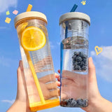 Gaeaspace  -  Creativity Fruits Filter Water Bottle With Straw Plastic Outdoor Water Cup School Water Bottle Travel Sport Drinkware Juice Cup