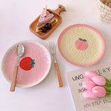 Gaeaspace  -  Kawaii Strawberry Peach Plate For Food Ceramics Cute Pink Breakfast Cake Snack Fruit Dessert Decorative Dish Kitchen Tableware