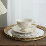 Gaeasapce  -  Coffee Cup Korean Retro Creamy Yellow Pastoral Floral Tracery Gold Ceramic English Afternoon Dessert Flower Tea Cup and Saucer