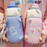 Gaeaspace  -  Kawaii Jumbo Stainless Steel Thermos Water Bottle With Straw Sticker Cute Kids Girl School Thermal Bottle Vacuum Flask For Gifts