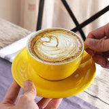 Gaeaspace  -  200ml European Macaron Wide Mouth Cappuccino Coffee Cup with Saucer Set Creative Minimalist Colored Glaze Espresso Milk Mug