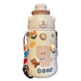 Gaeaspace  -  Kawaii Jumbo Stainless Steel Thermos Water Bottle With Straw Sticker Cute Kids Girl School Thermal Bottle Vacuum Flask For Gifts