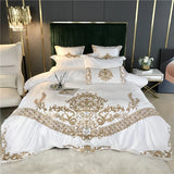 Gaeaspace  - White Luxury European Royal Gold Embroidery 60S Satin And Cotton Bedding Set Duvet Cover Bed Sheet Or Fitted Sheet Pillowcases