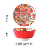 Gaeaspace  -  Cartoon Animal Porcelain Dinner Plate Cute Children's Bowl Christmas Decoration Dishes Household Ceramic Elk Bear Rabbit Bowl