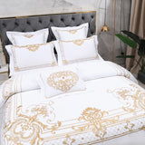 Gaeaspace  -  Luxury White European Palace Style Gold Embroidery Egyptian Cotton Bedding Set Duvet Cover Flat/Fitted Sheet Pillowcases 4/7Pcs