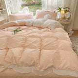 Gaeaspace  -  Kawaii Ruffle Bedding Set Cute Princess Lace Queen Size Quilt Cover 100% Cotton Set Luxury Fitted Bed Sheet With Pillow Case