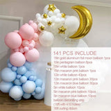 Gaeaspace  -  141Pcs Pastel Pink Blue Balloons Garland Arch Kit Large Moon Foil Helium Balloon Birthday Party Gender Reveal Wedding Decoration