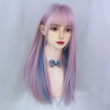 Gaeaspace  -  Synthetic Long Straight Hair Pink Highlighting Blue Heat-Resistant Cosplay Wig With Bangs For Women