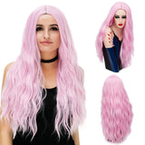 Gaeaspace  -  Long Pink Wavy Wigs Cosplay Wigs Synthetic Women' s Blonde Heat Resistant Hair