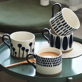 Gaeaspace  -  Hand-painted Ceramic Coffee Cups Beer Tea Mug Mug Nordic Wind Mug Large Breakfast Blue Milk Coffee Cup Glass Drinkware