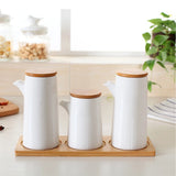 Gaeaspace  -  3pcs Ceramic Seasoning Bottle Nordic Style Kitchen Seasoning Jar   Set Wooden Lid Salt Shaker Seasoning Jar Kitchen Accessories