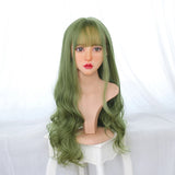 Gaeaspace  -  Synthetic Hair Green Long Wavy Lolita Wigs With Bangs For Women Heat-Resistant Cosplay Wig