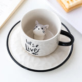 Gaeaspace  - Cute Cat Relief Ceramics Mug With Tray Coffee Milk Tea Handle Porcelain Cup Novelty Gifts