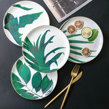 Gaeaspace  -  Green Leaf Design Dinner Plate European Style Ceramic Dishes Dinnerware Pasta Plate Fine Bone China Dish 8 Inch Dessert Plate