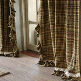 Gaeaspace  -  Natural Linen Lattice Curtains American Rural Cotton Hemp Curtain Blackout Ruffle Plaid Cortinas for Living Room Bedroom Cafe