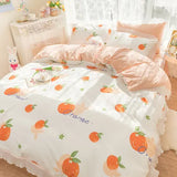 Gaeaspace  -  Kawaii Ruffle Bedding Set Cute Princess Lace Queen Size Quilt Cover 100% Cotton Set Luxury Fitted Bed Sheet With Pillow Case