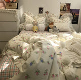 Gaeaspace  -  Elegant romantic flower bedding set girl,cotton fairyfair ruffled twin full queen home textile bed sheet pillow case quilt cover