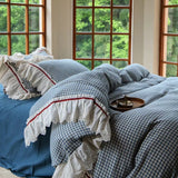 bedding Cotton Lace Plaid Washed Cloud Crepe Yarn Dyed Double Layer Yarn Cotton French Skin-Friendly Bedding Four-Piece Set