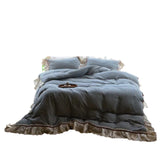 bedding Cotton Lace Plaid Washed Cloud Crepe Yarn Dyed Double Layer Yarn Cotton French Skin-Friendly Bedding Four-Piece Set