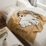 Gaeaspace  -  Nordic Style Class A Half-side Velvet Thickened Bedroom Knitted Blanket Cartoon Peace Dove Pattern Multifunctional Sofa Blanket