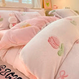 Gaeaspace  -  Winter Plush Duvet Cover Set Coral Velvet Warm Quilt Cover Sheet Pillowcase Luxury Bedding Set Comforter Cover Bed Linens Set