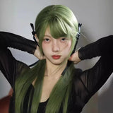 Gaeaspace  -  Green Long Straight Synthetic Wigs for Women Natural Wave Wigs with Bangs Heat Resistant HalloweenLolita cosplay bangs wig