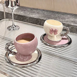 Gaeaspace  -  Fine Ceramic Coffee Cup Saucer Bow Mug English Afternoon Tea Tableware Ceramic Latte Coffee Cup Saucer Breakfast Mug Gifts 160ml