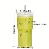 Gaeaspace  -  1pc 650ml Glass Cups with Lids and Straws Tumbler Lids Glass Cups Iced Coffee Cup Portable Drinking Mugs Summer Drinkware Gifts