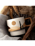 Gaeaspace  -  1pc desert Series Abstract Hand-painted Ceramic Mug American Style Retro Breakfast Cup Home Stackable Milk Water Coffee Cup