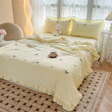 Gaeaspace  -  Bow Embroidered Summer Quilt With Lace Korean Style Air Conditioning Comforter Quilt Machine Washed Soft Skin Friendly Blankets