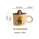 Gaeaspace  -  400ml Ceramic Mug Retro Cute with Lid, Creative Couple Water Cup, High Appearance Level Coffee Cups, Girl's Breakfast Cup