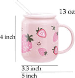 Gaeaspace  -  1pc 400ml Cute Fruits Mugs Creative Can Cartoon Ceramic Mug With Straw Lid Milk Tea Mug Office Home Travel Coffee Water Cup