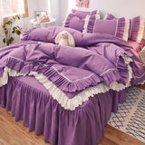 Gaeaspace  -    Pink Lace Ruffle Bedding Set Luxury Bed Skirt Sheet Bedspread Korean Duvet Cover Girls Princess Bedspread Pillowcases