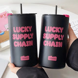 Gaeaspace  -  350/600ml Cute Thermos Water Bottle Tumbler Korean Thermal Cup For Coffee Tea Beer Juice Sainless Steel Straw Insulated Cup Gift