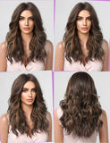 Gaeaspace  -  Long Ombre Brown Hair Wig for Women Synthetic Curly Hair Wig Middle Parting 26"