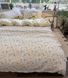 Gaeaspace  -  Sweet dopamine flower yellow blue pink green bedding set,twin full queen cotton home textile bed sheet pillow case quilt cover