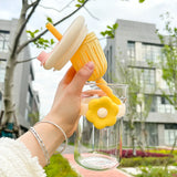 Gaeaspace  -  Kawaii Flower Glass Cup Aesthetic With Lid Straw Infuser Glass Bottle Tumbler For Water Tea Juice Vintage Drinking Bottle 600ml