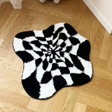 Gaeaspace  -  Abstract 3D Illusion Checkered Cloud Shape Tufted Rug - Handmade Modern Black and White Design - Fluid Art Porch Carpet