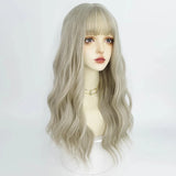 Gaeaspace  -  Light Blonde Wavy Curly Synthetic Women Wigs with Bangs Lolita Cosplay Fluffy Hair Wig for Daily Party